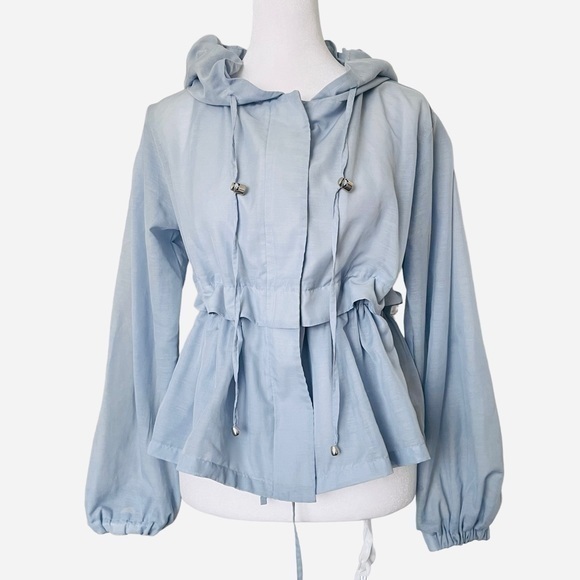 Blue Sheer Jacket Drawstring Pockets Size XS - Picture 1 of 11